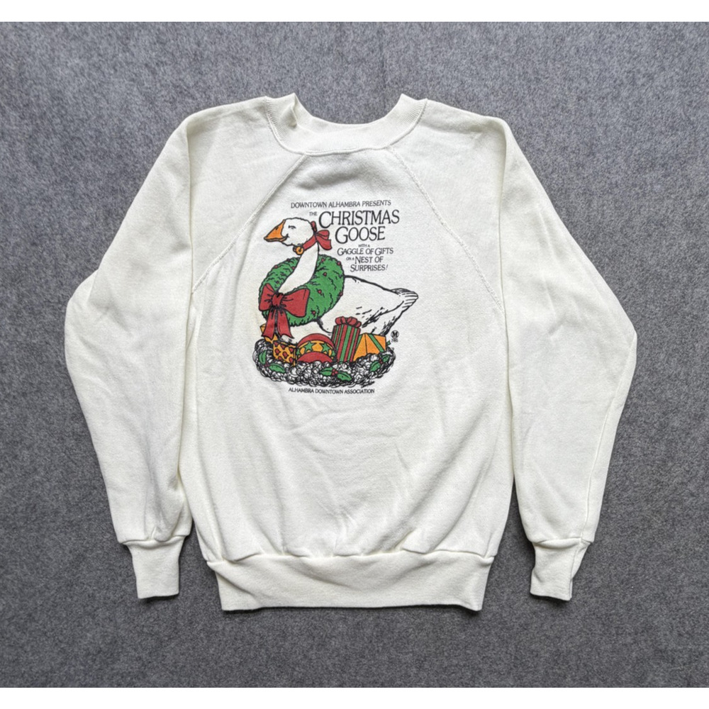 Vintage Pannill Sweatshirt Medium White Christmas Goose Graphic USA 80s